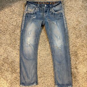 Rock Revival Betty Skinny Crop Blue Distressed Jeans Waist 27”